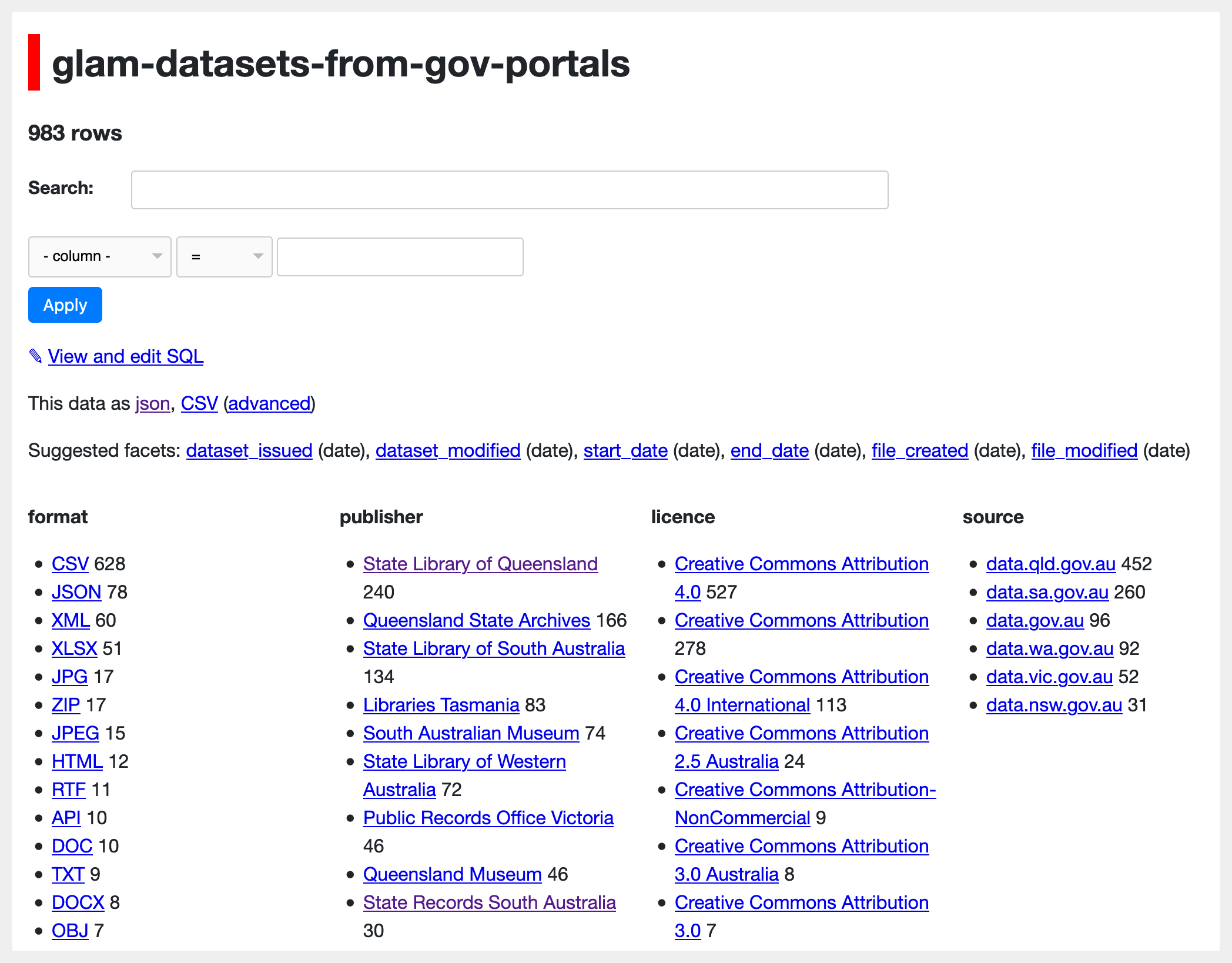 Share searchable versions of your CSVs online with Datasette & Glitch