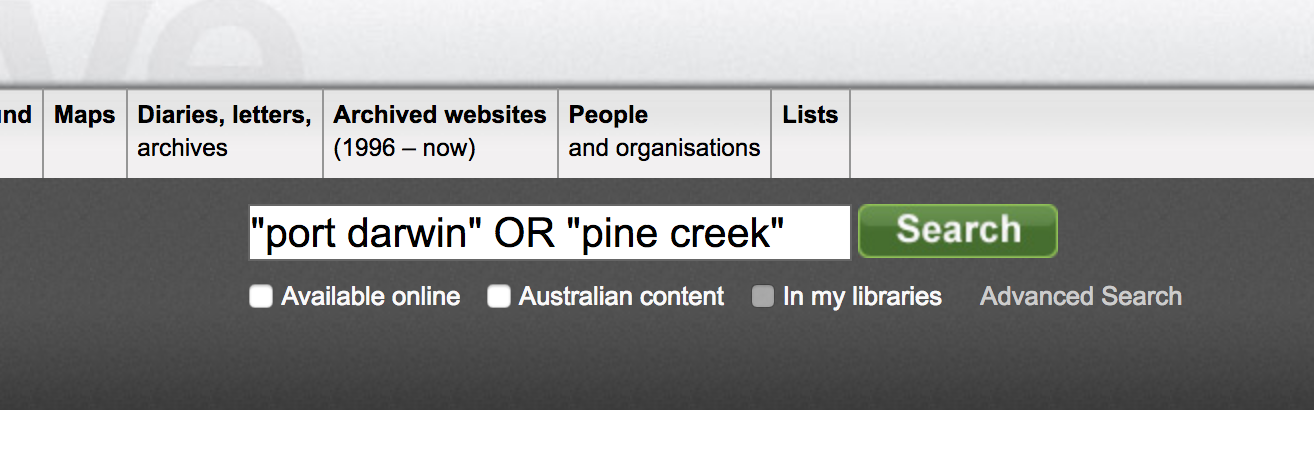 Screen capture of Trove search box